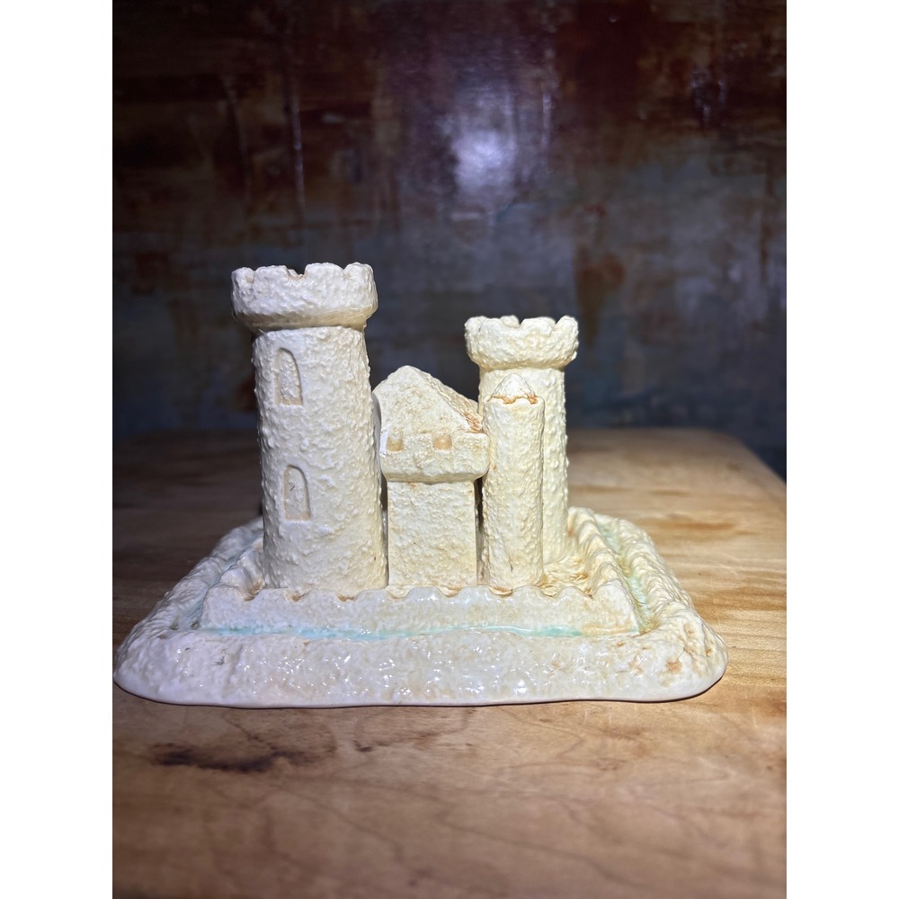 Vintage Ceramic Sandcastle Salt and Pepper Shaker Set with Base Coastal Decor